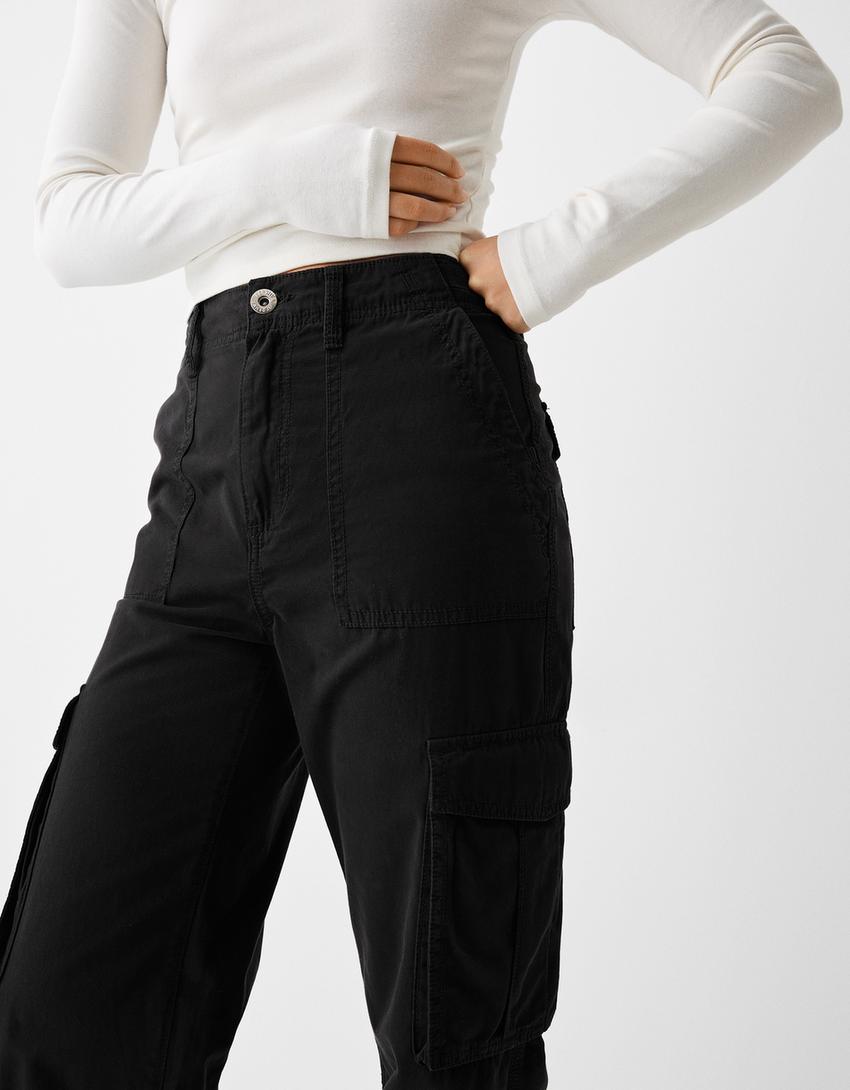 Pantalons de butxaques straight ajustable-Negre-3
