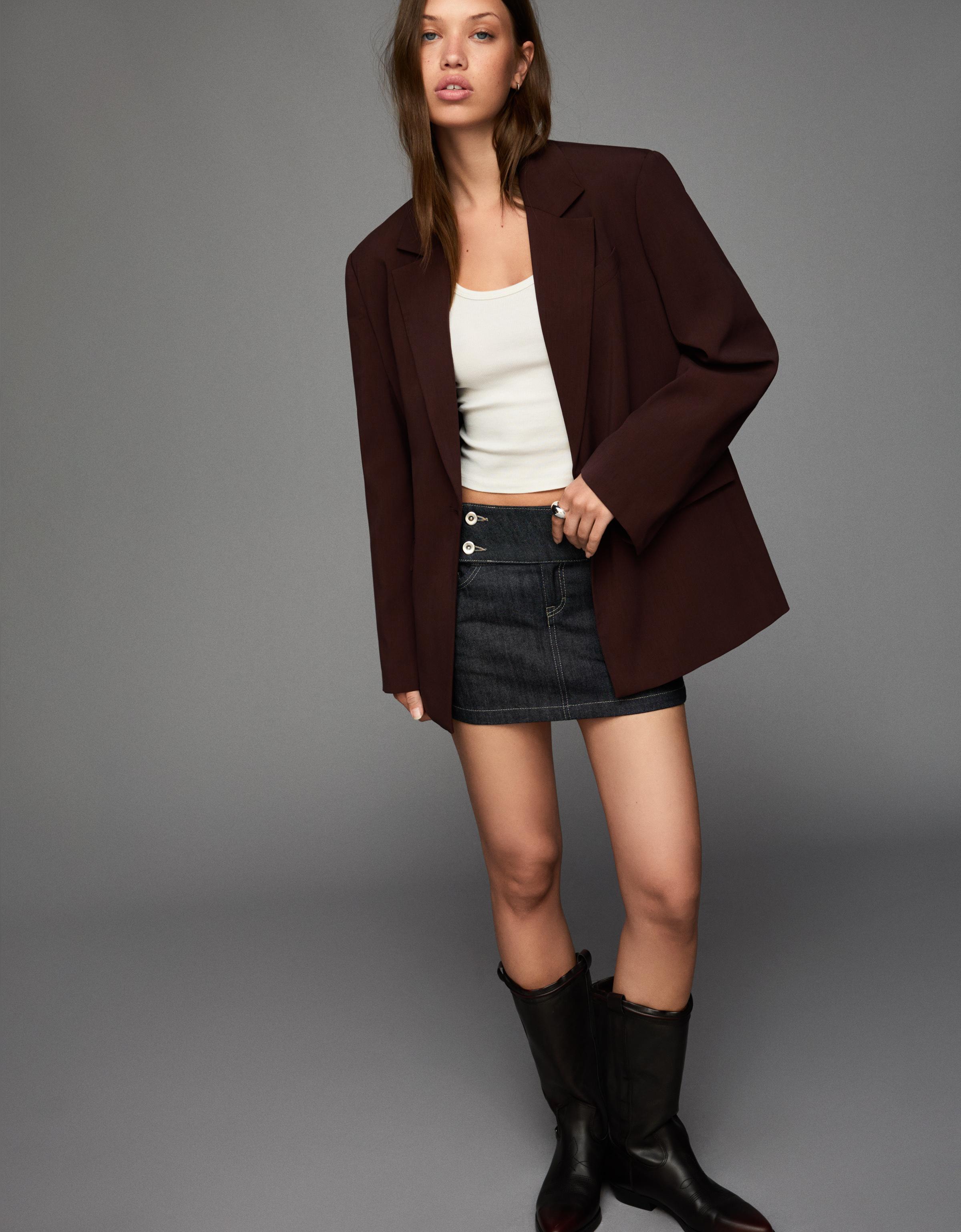 Bershka Blazer Mit Bändern Am Rücken Damen M Braun