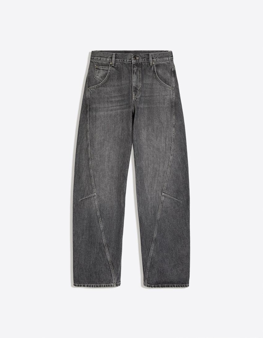 Low-rise barrel jeans-Dark grey