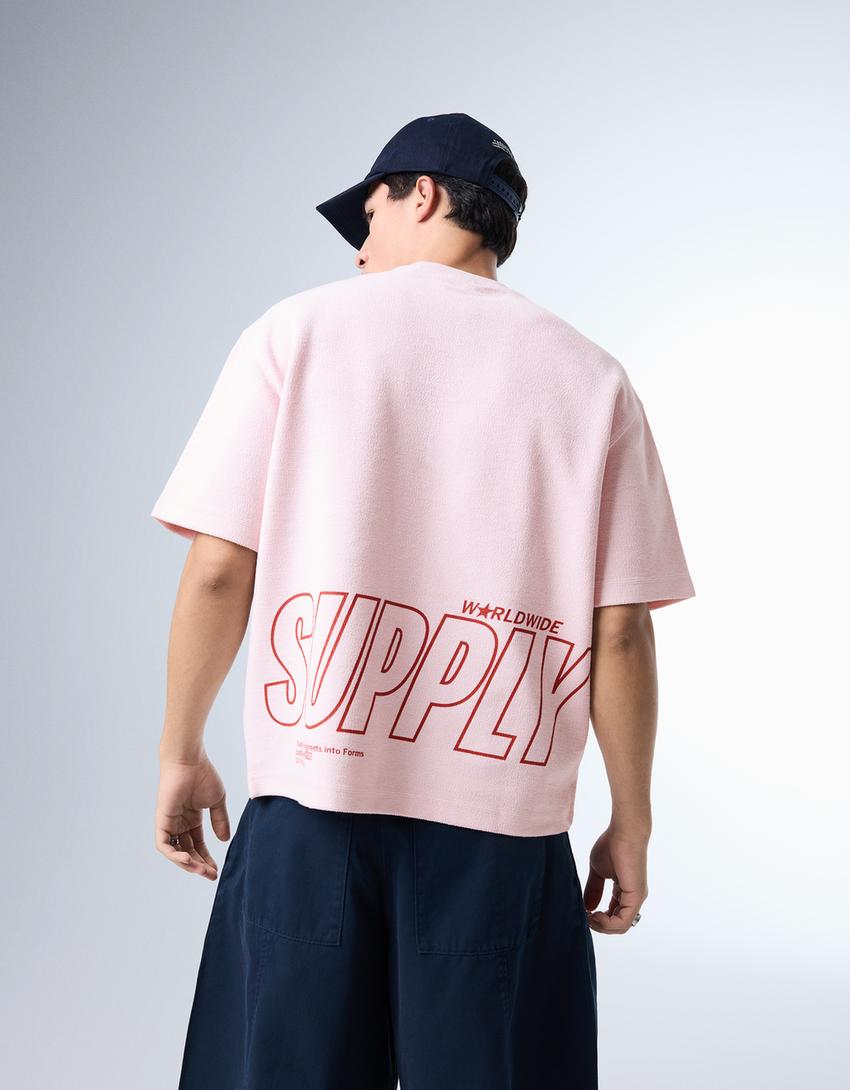 Camiseta felpa print-Rosa