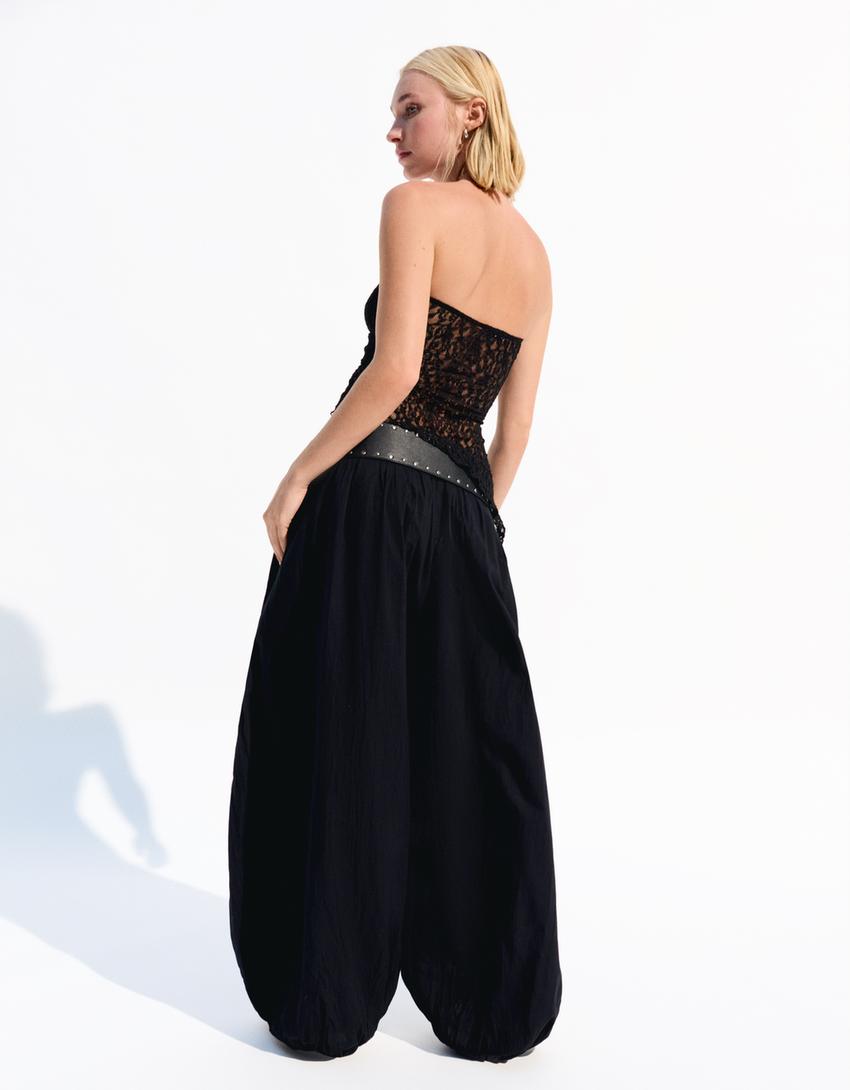 Top bandeau en dentelle-Noir
