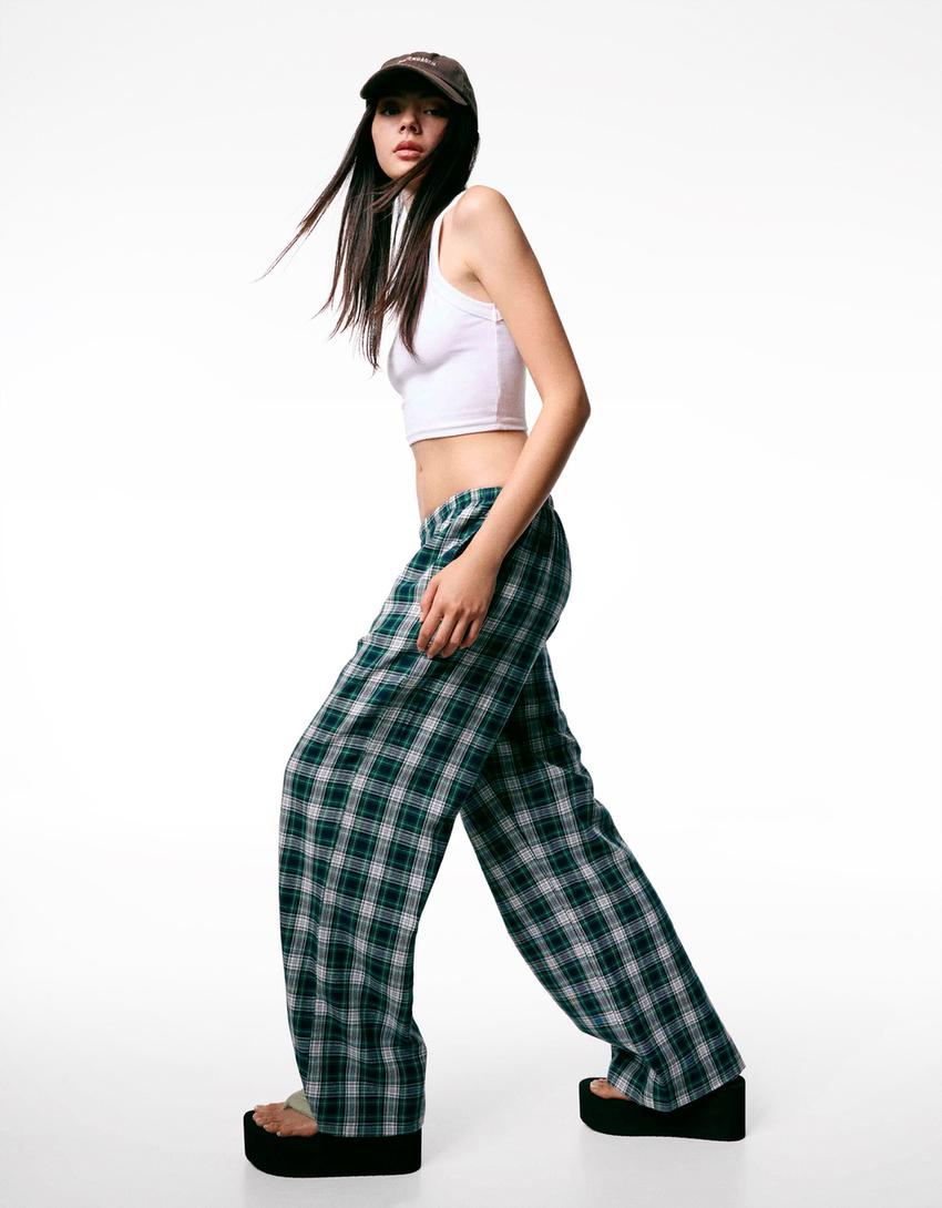 Straight fit check trousers-Green-0