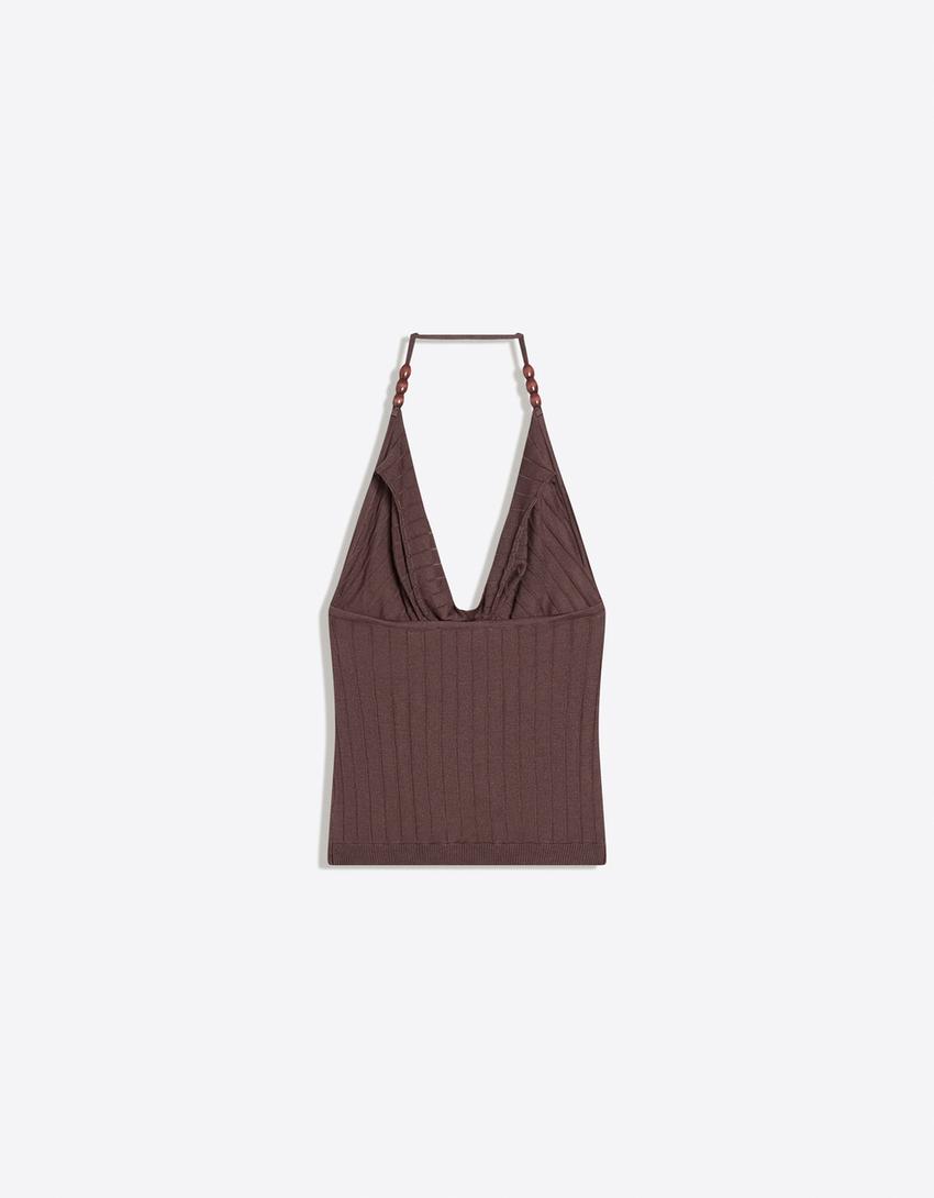 Draped halter top-Brown