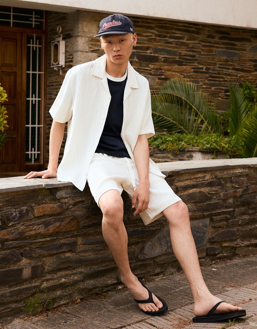 Short sleeve rustic shirt-White