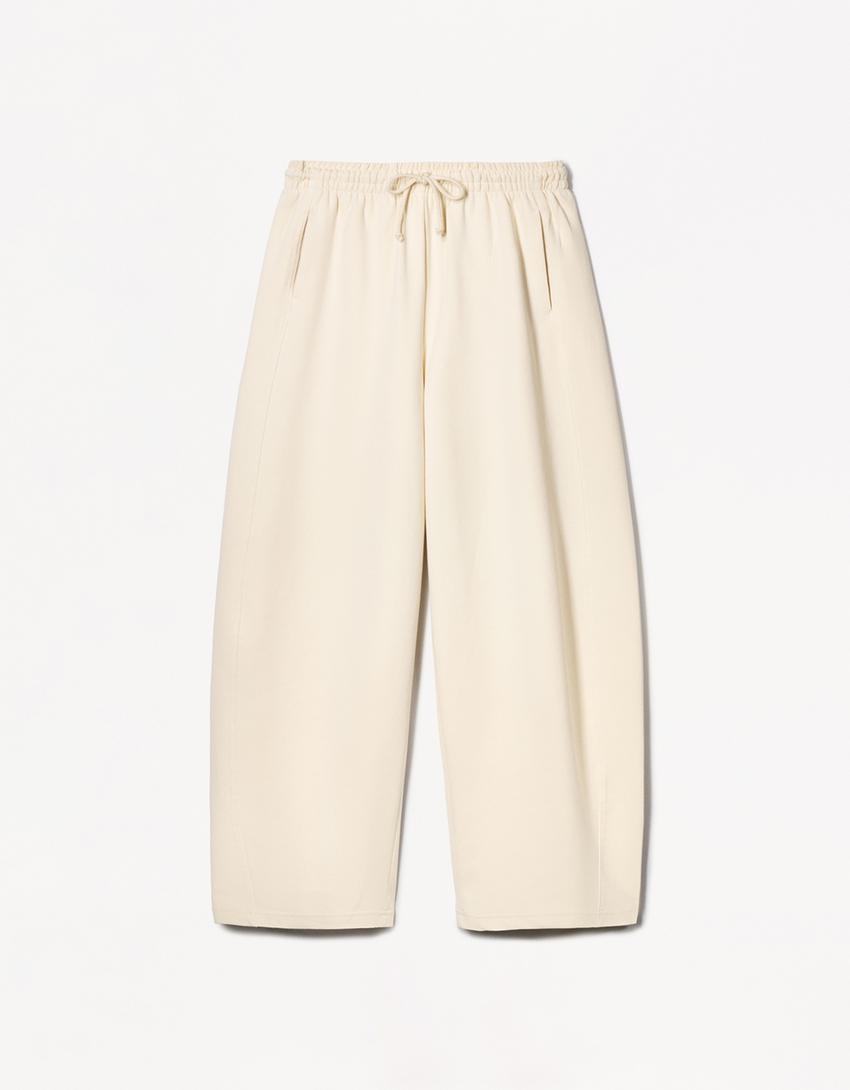 Hoodie and barrel trousers set-Cream-2
