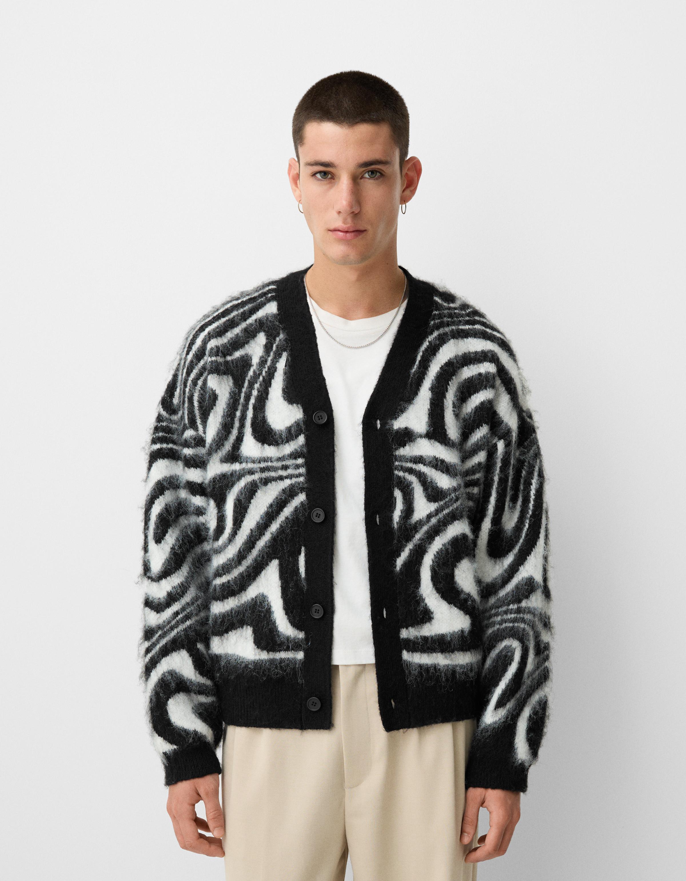 Bershka Jacke Aus Kunstfell Mit Print Herren L Schwarz