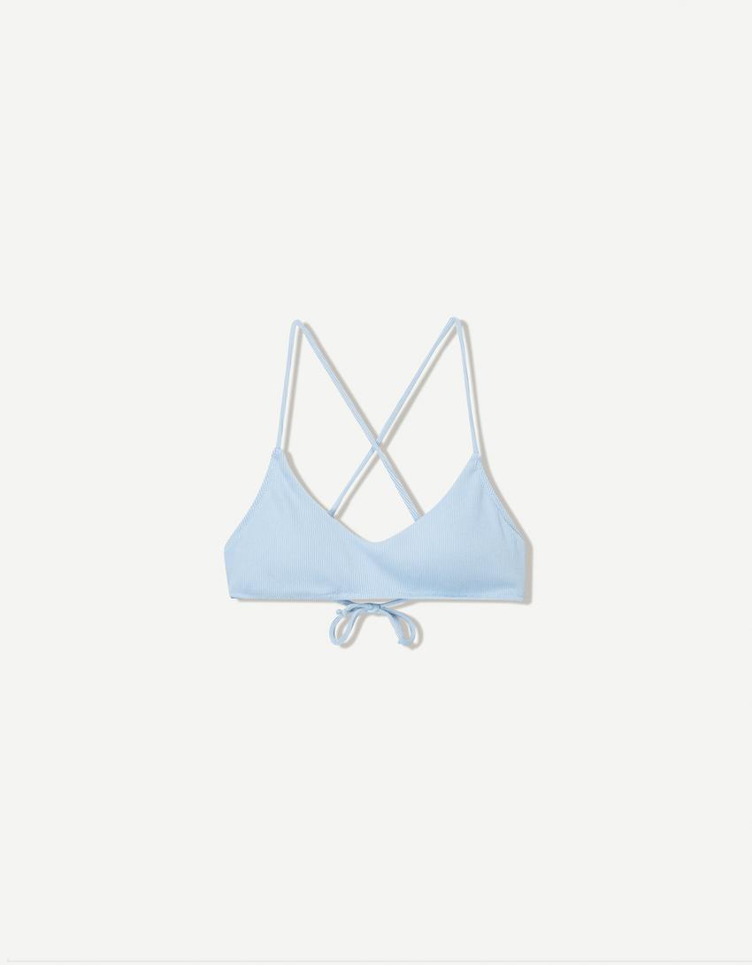 Textured bikini top-Blue-3