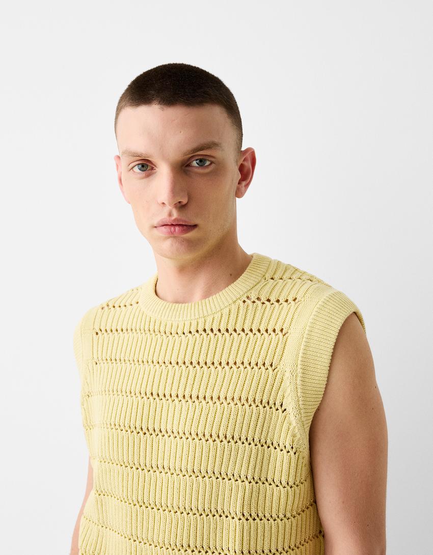 Gilet sans manches texture ajours-Vert-2