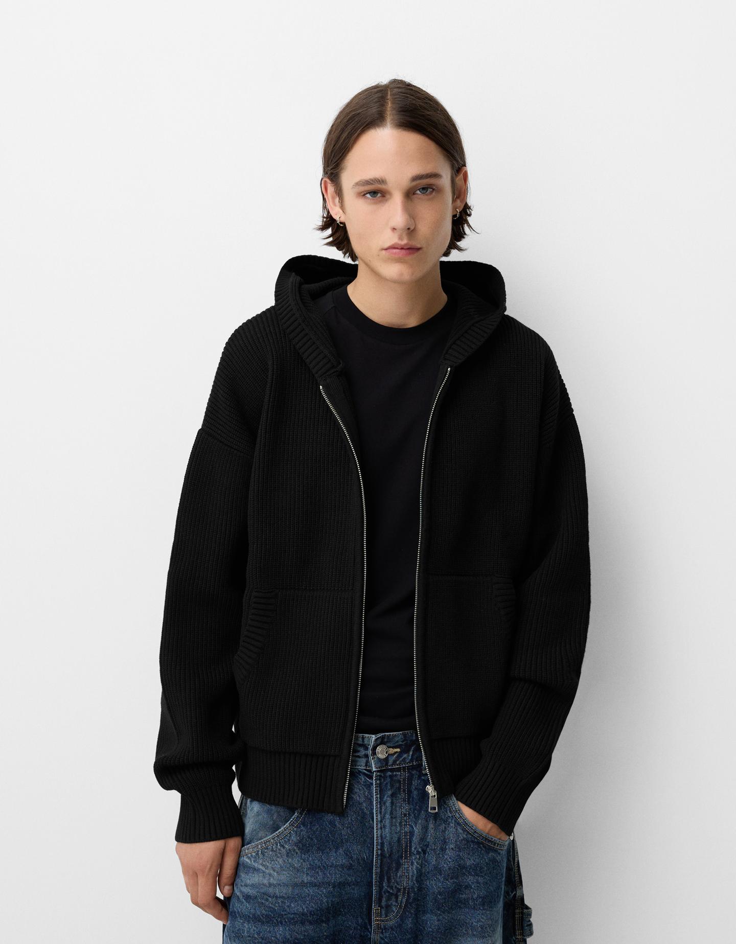 Bershka Chaqueta Capucha Boxy Hombre Xs Negro