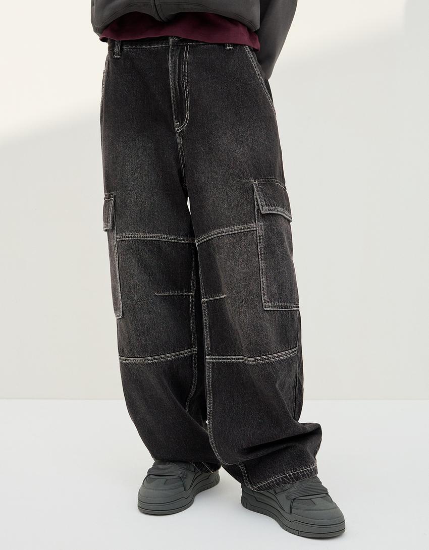 Jeans cargo parachute-Negro