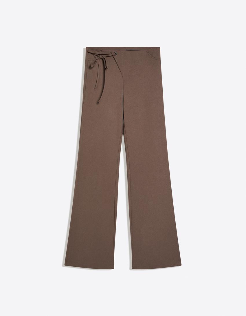 Low-rise flared trousers-Sand