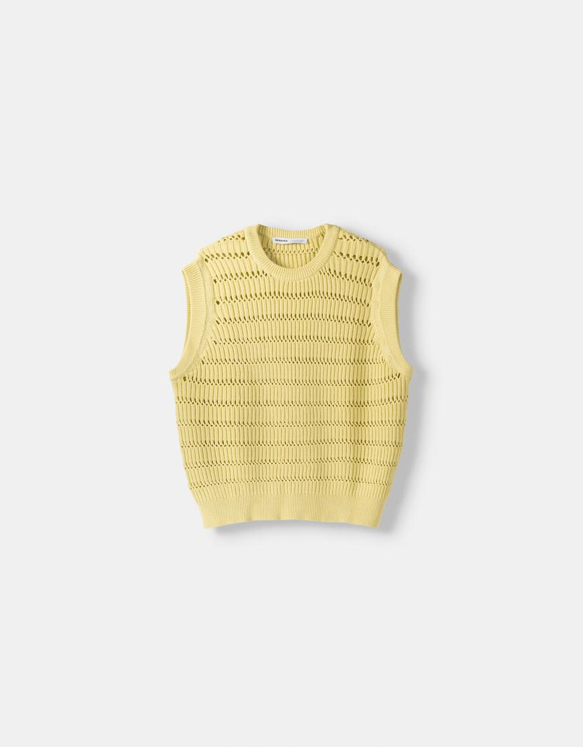 Gilet sans manches texture ajours-Vert-4