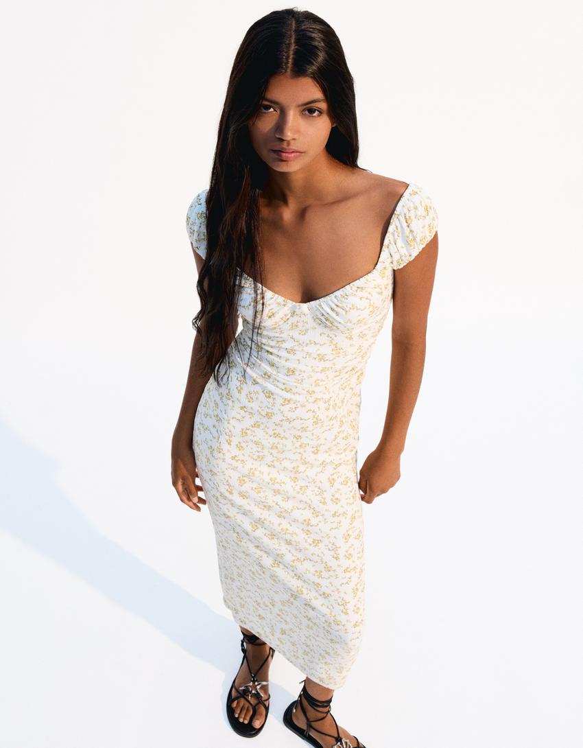 Mini Dress Vestido Print Floral Bershka Short Satin Floral TM