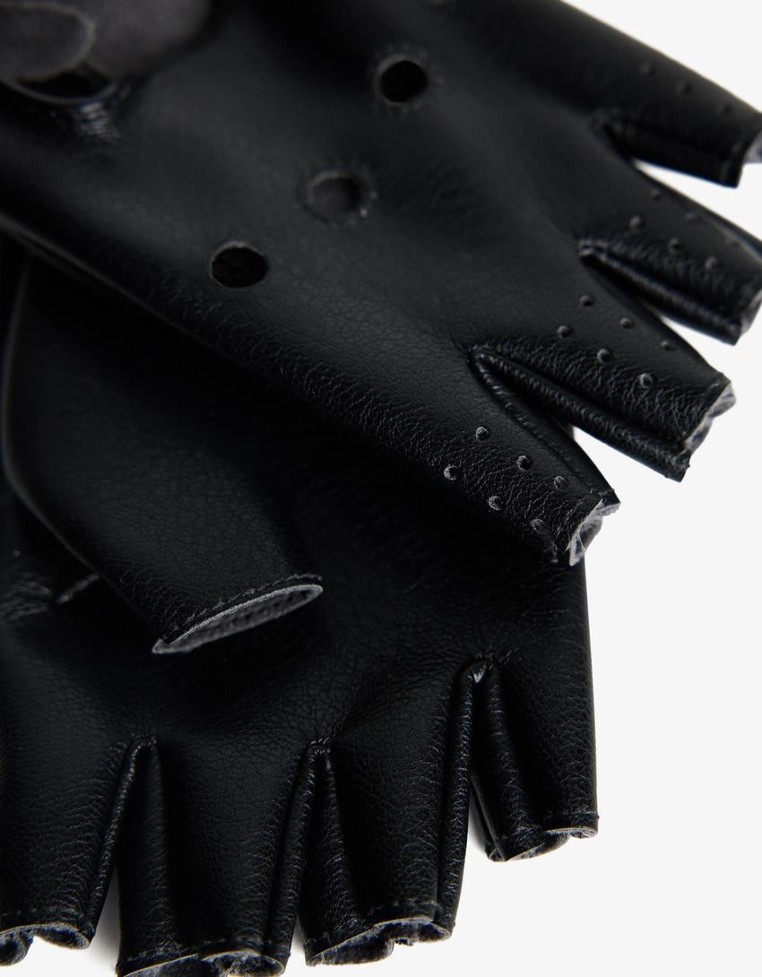 Leather effect mittens-Black