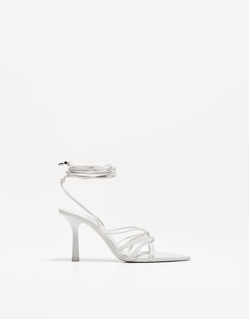 Tied heeled sandals-WHITE