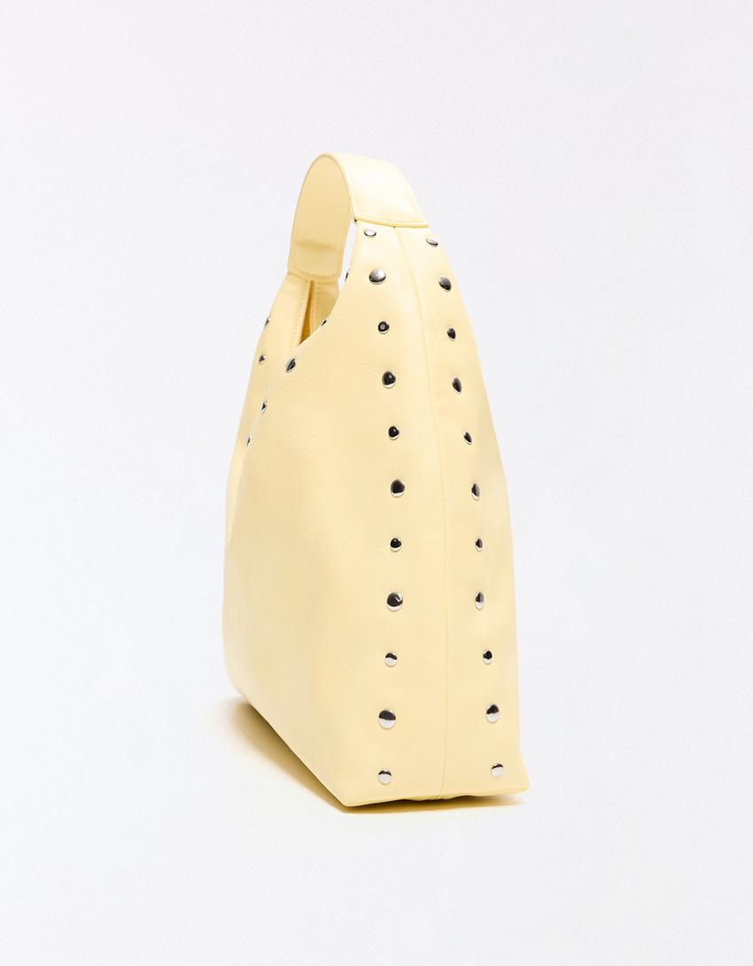 Studded leather effect bucket bag-Yellow