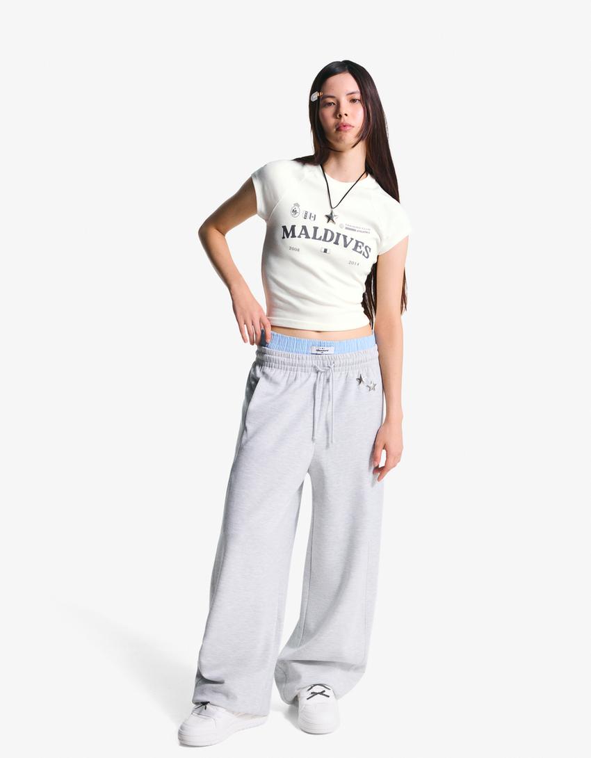 T-shirt manches courtes imprimé-Blanc cassé