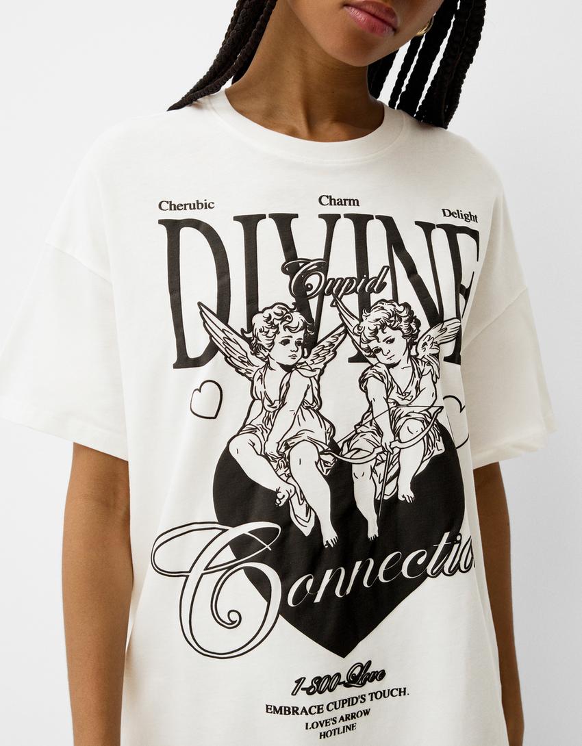 تيشرت فضفاض بأكمام قصيرة وطبعة-كريمي-5