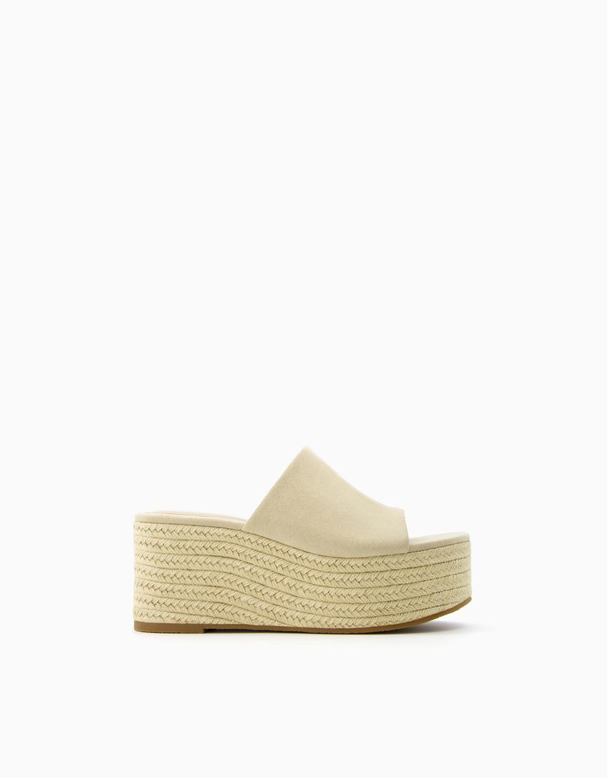 خف بنعل عالي خيش-بيج فاتح