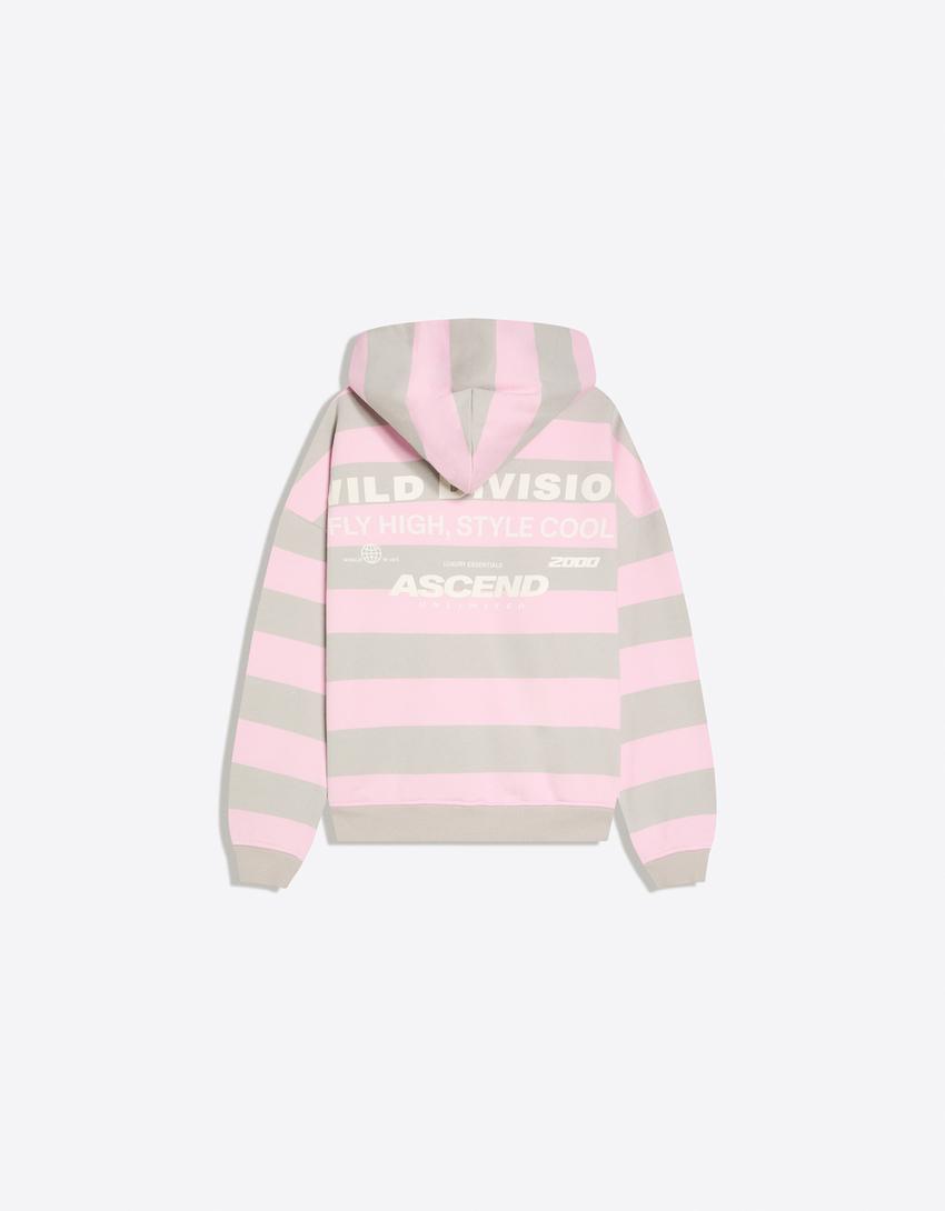 Printed hood sweatshirt with hood-Pink