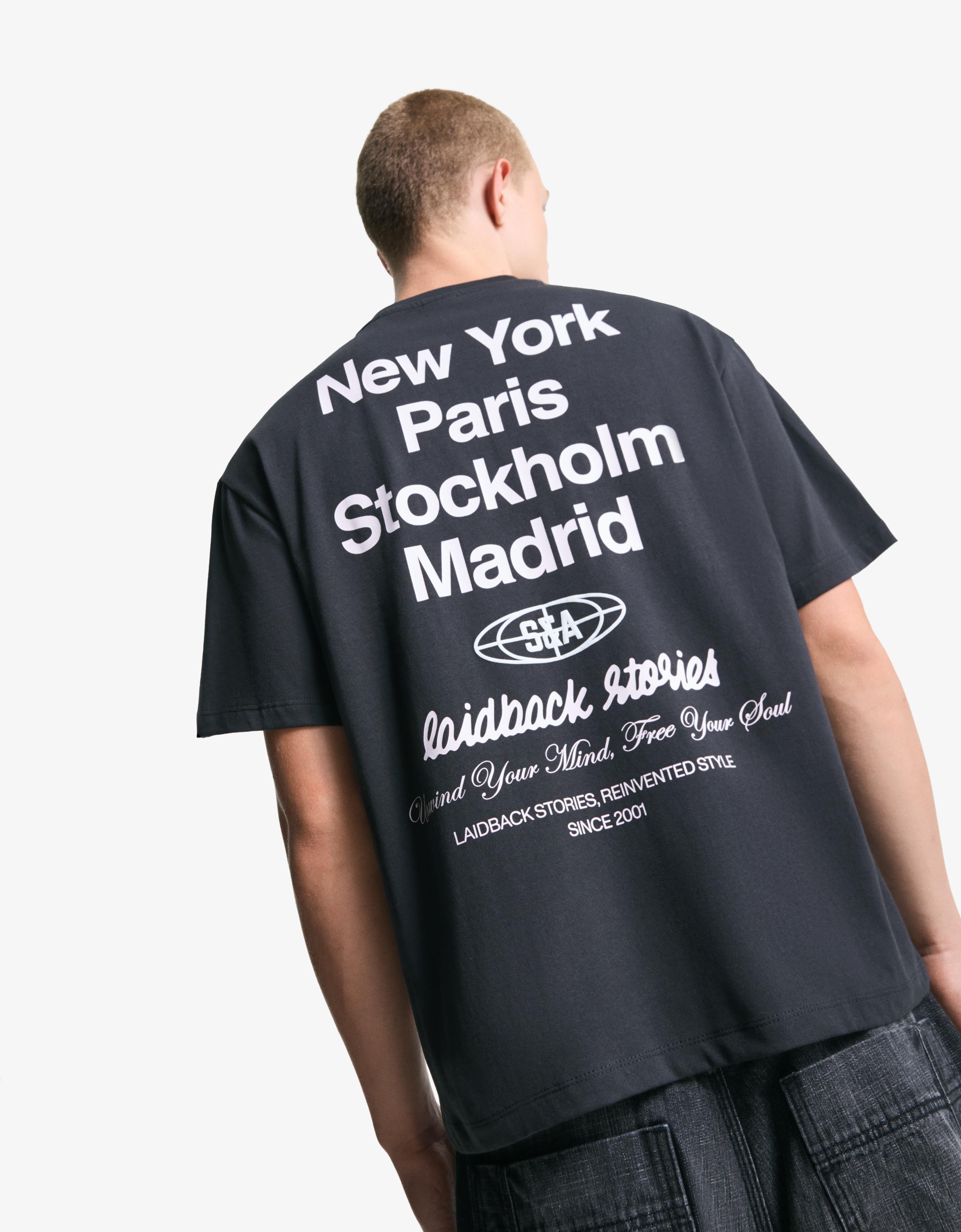 Bershka T-Shirt Mit Print Herren M Grau