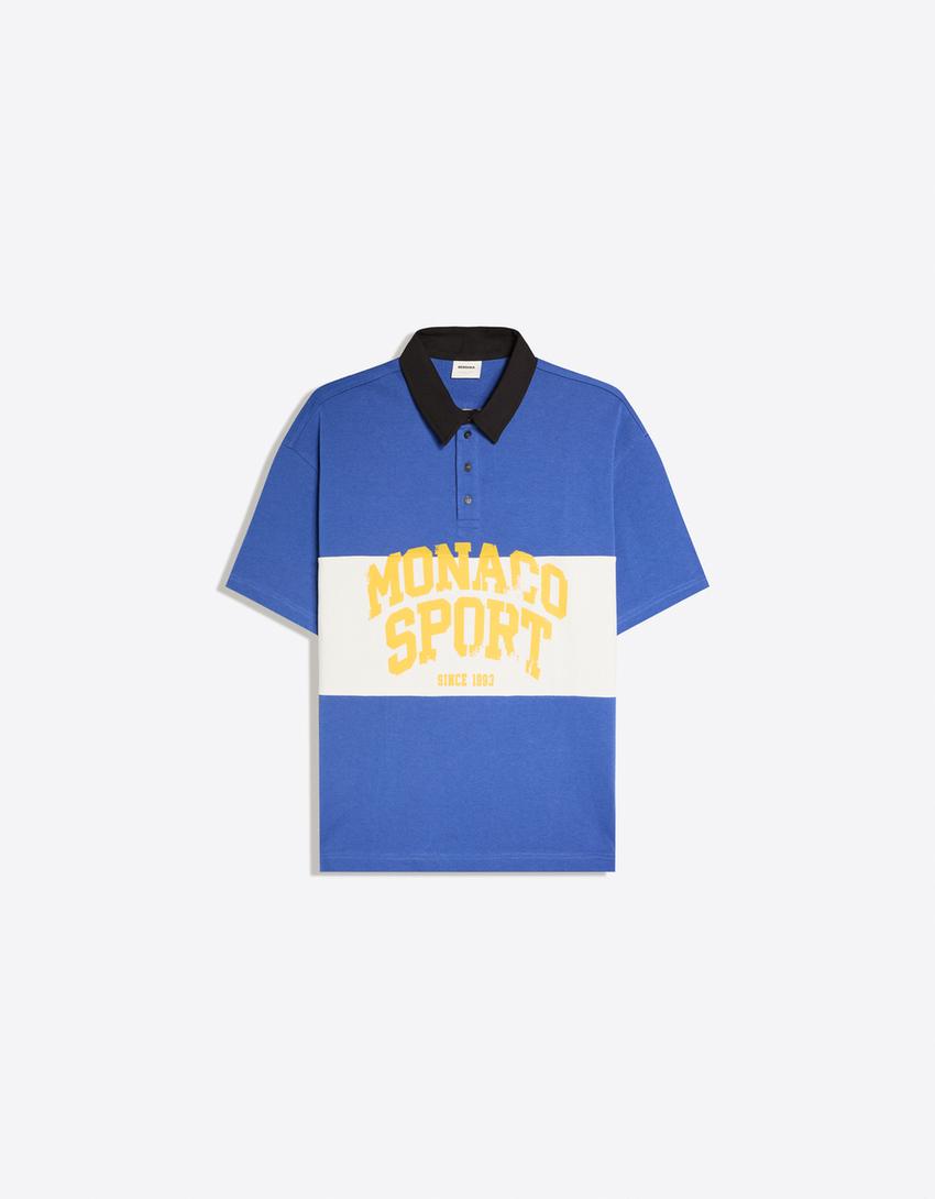 Kurzarm-Polohemd mit Print-Blau