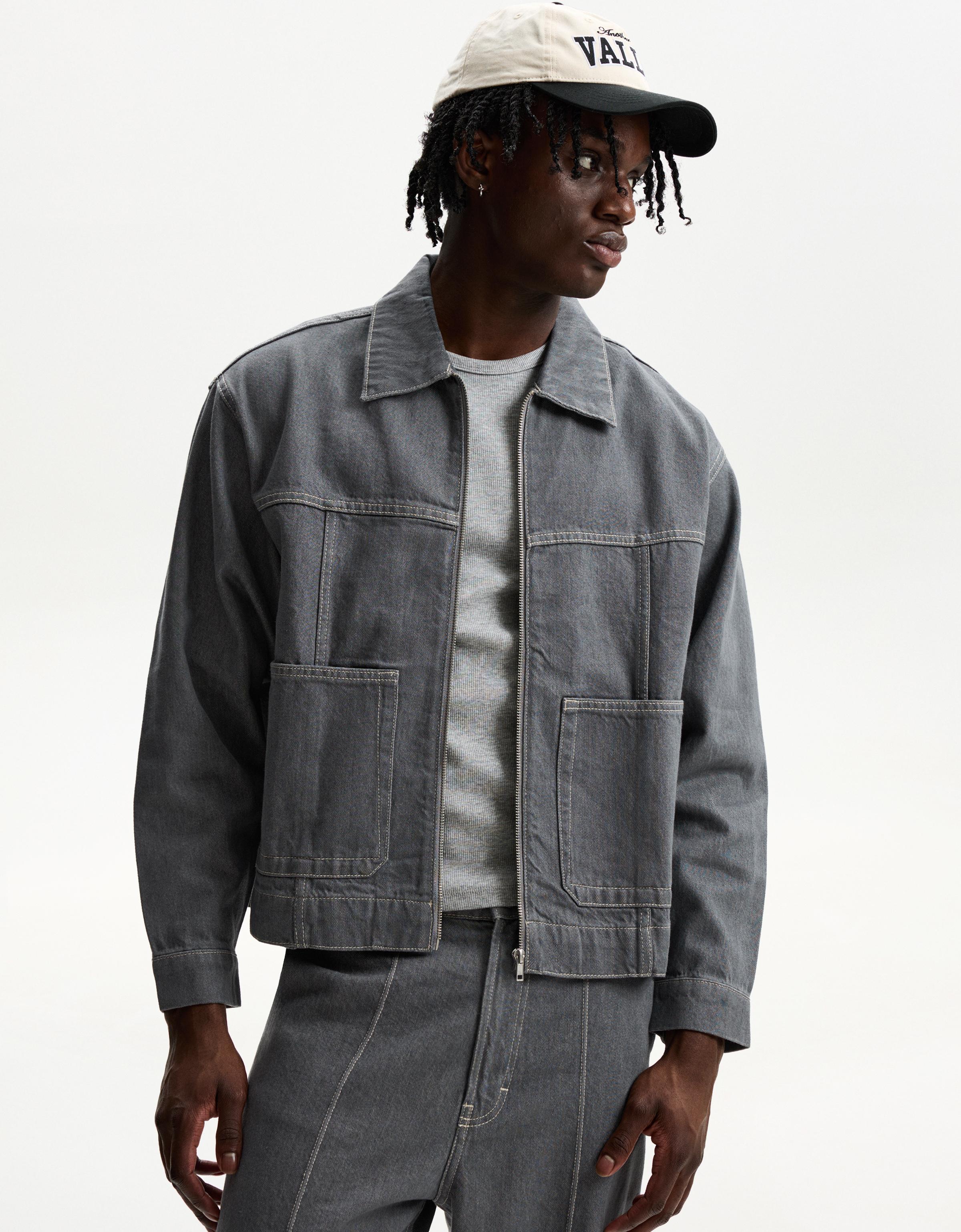 Bershka Oversize-Jeanshemd Herren L Grau