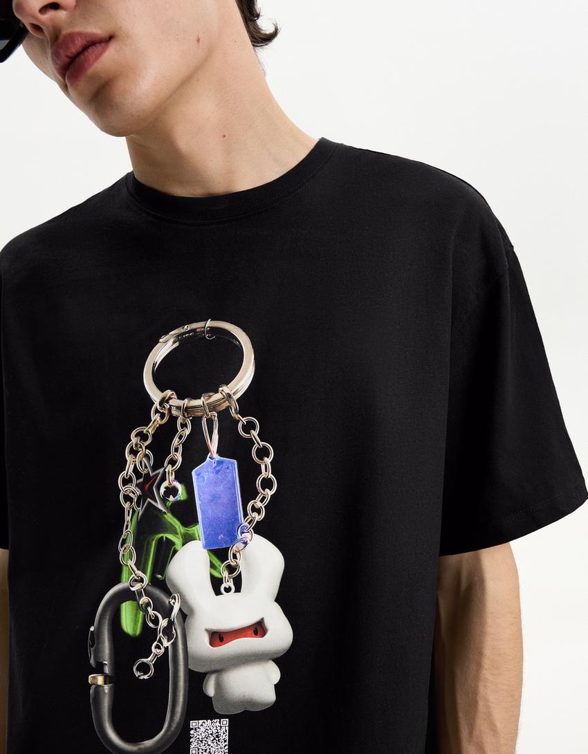 Koszulka z krótkim rękawem Bershka Wearable Art-Czarny-3