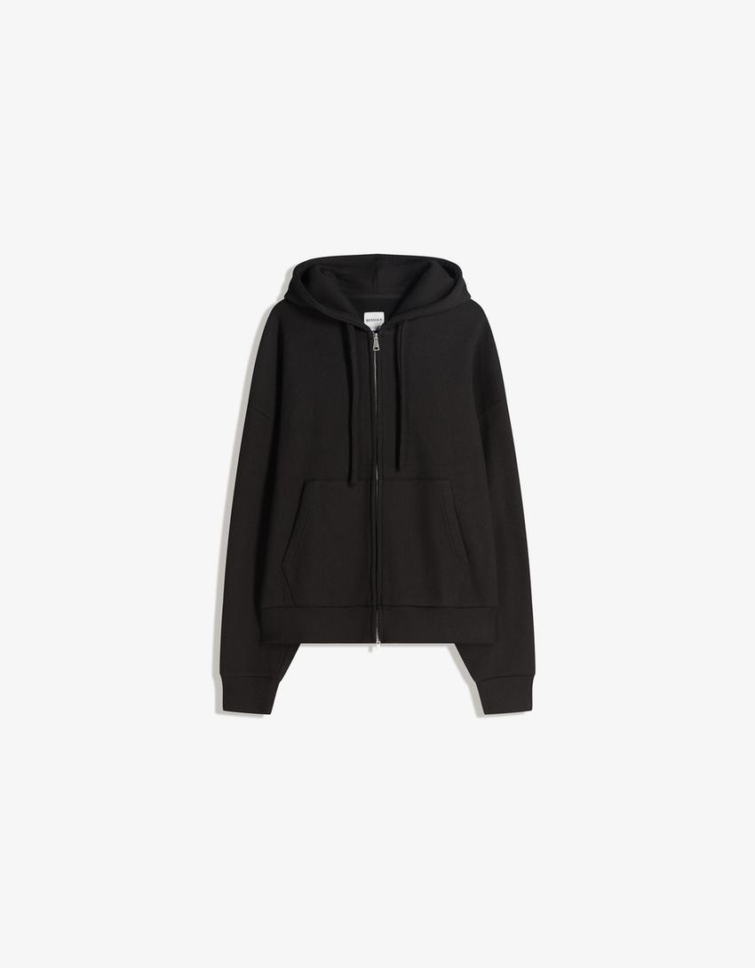 Sudadera cremallera waffle-Negro