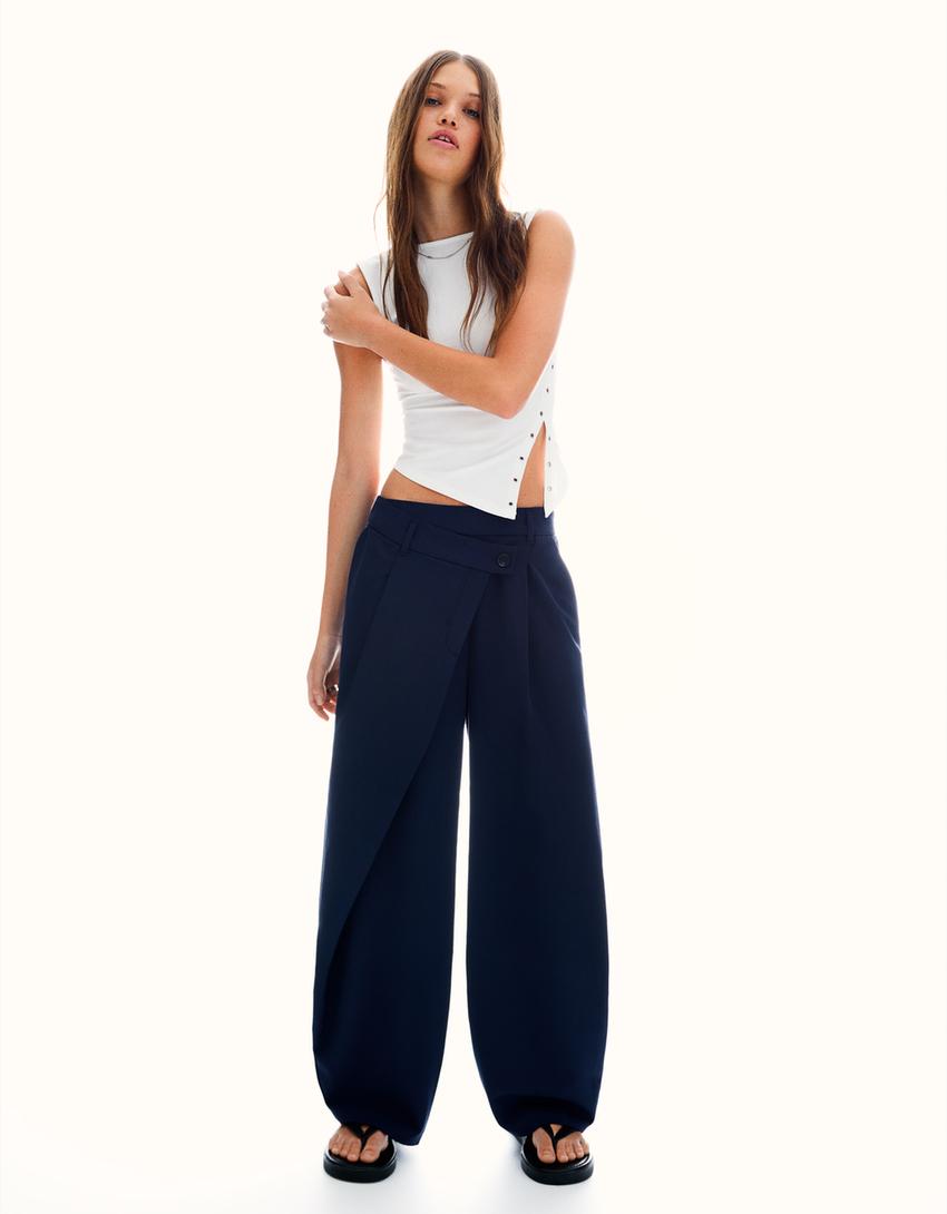 Pantalon tailoring taille croisée-Marine-0
