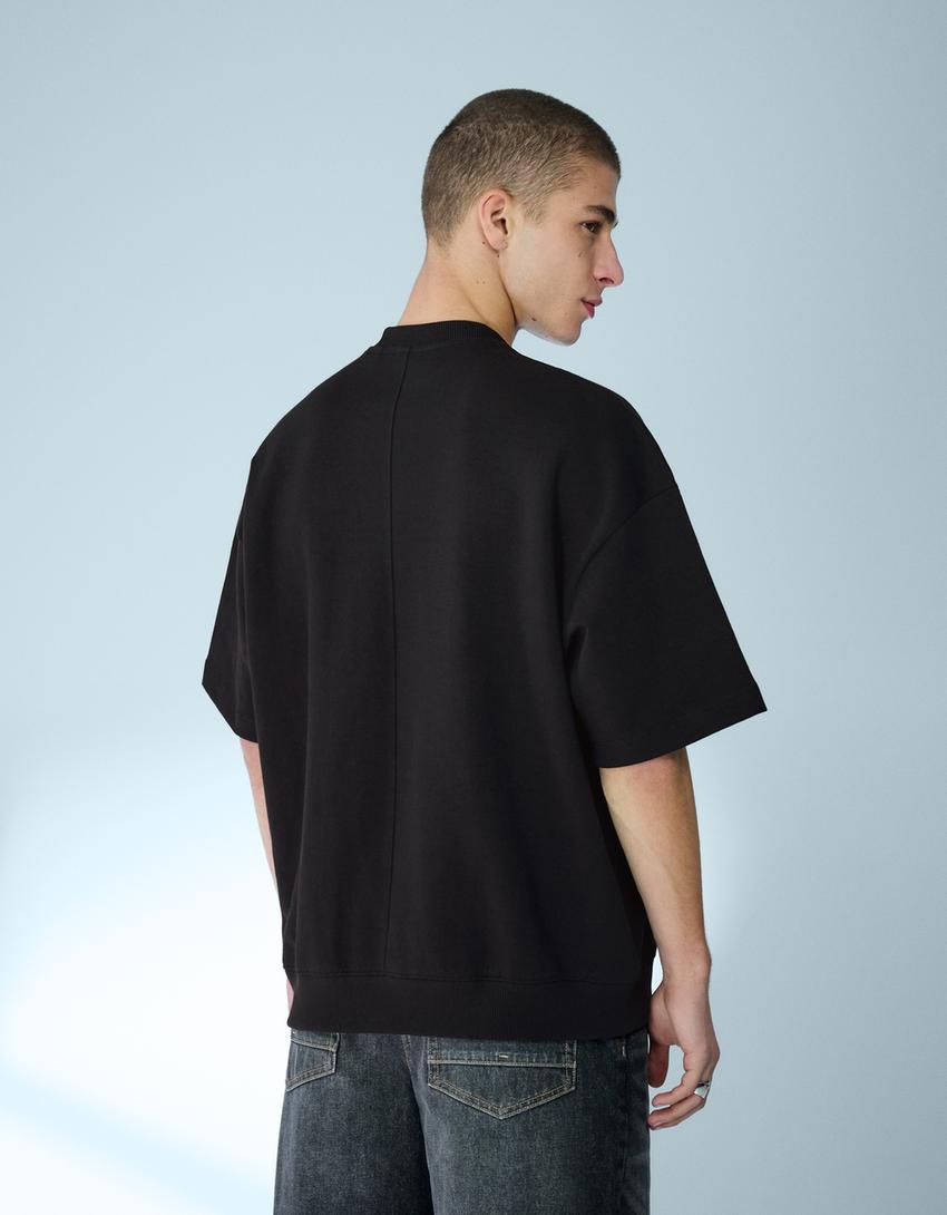 Κοντομάνικη φλις μπλούζα ριμπ-Μαύρο