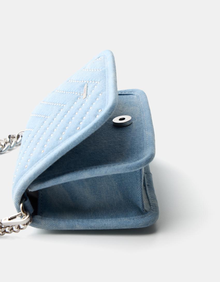 Quilted bag with studs-Blue-2