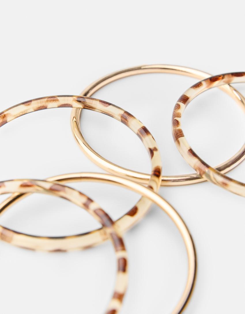 Lot 5 bracelets métallisés imprimé animal-Marron-2