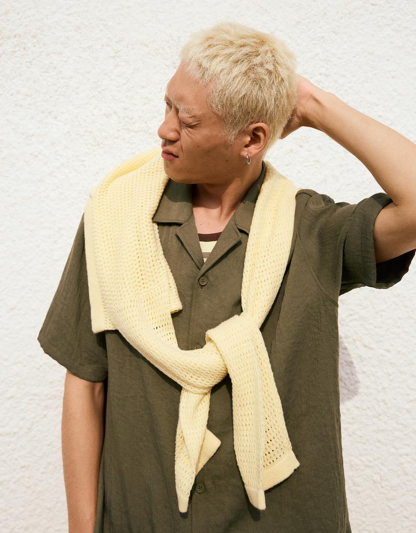 Short sleeve rustic shirt-Khaki