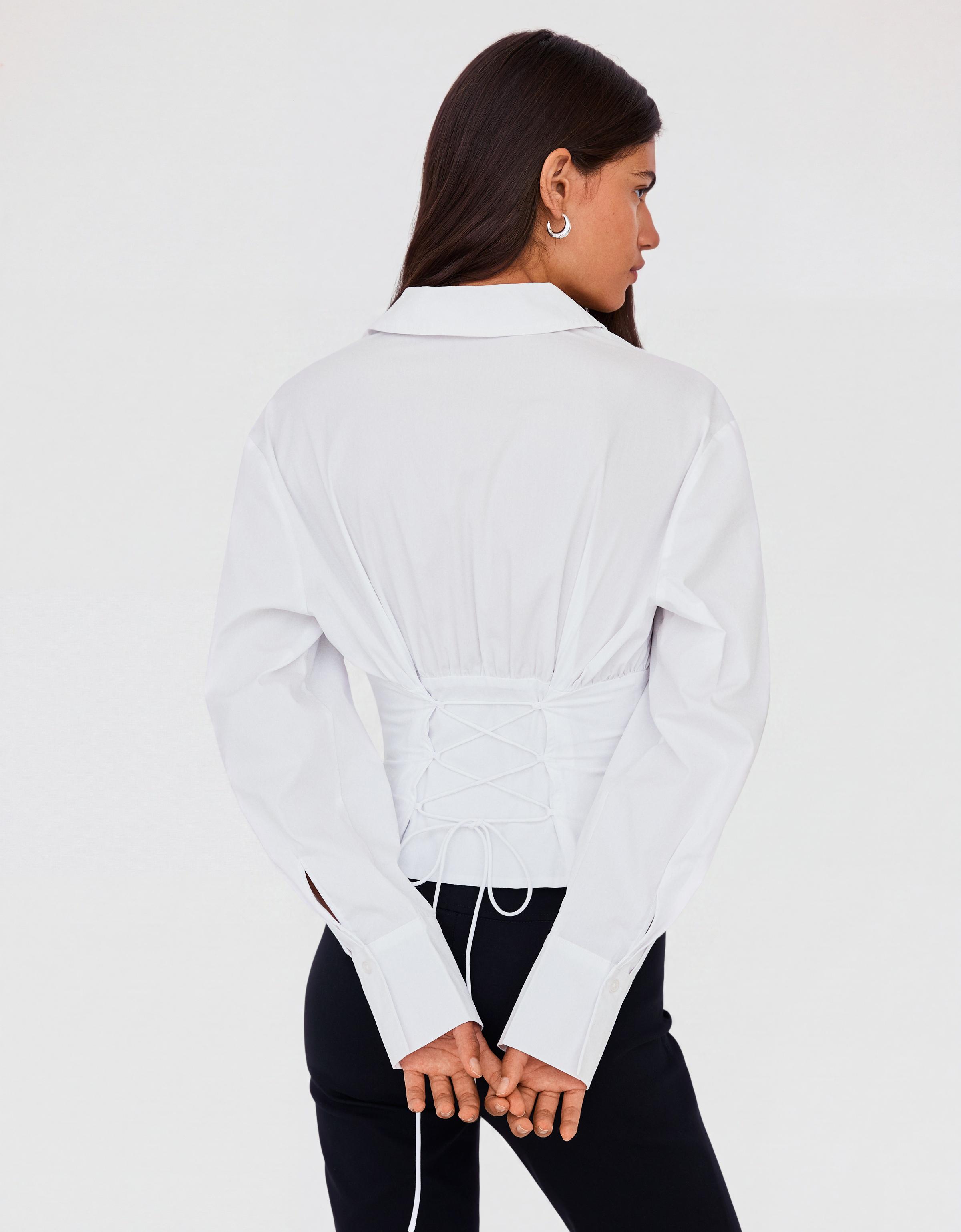 Long sleeve corset-effect shirt — White