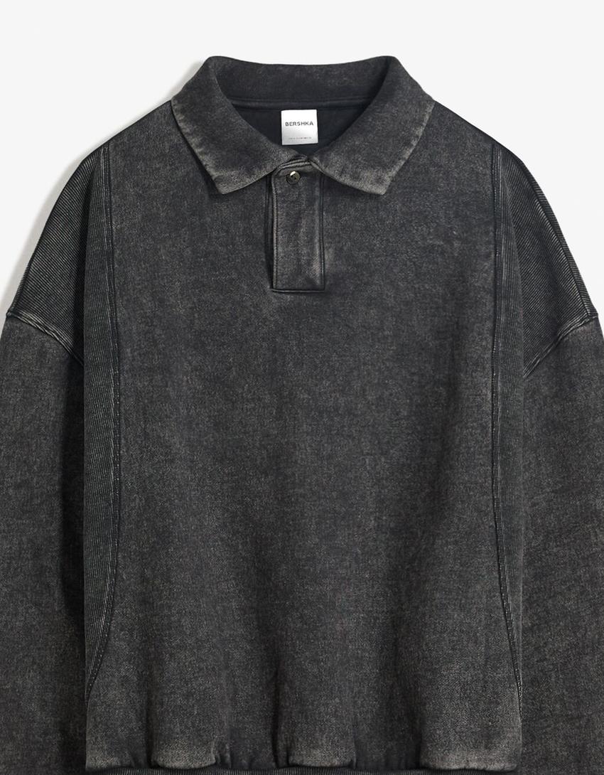 Sweat à col polo oversize-Gris