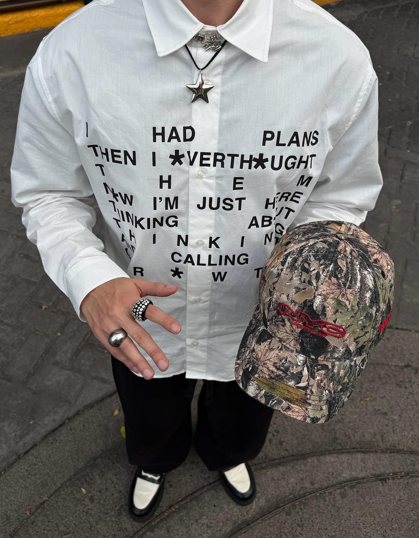 Boxy-Hemd mit Print-Weiss