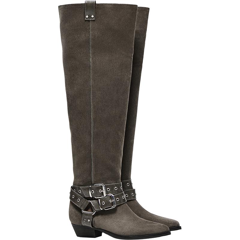 FLAT SLOUCHY BIKER BOOTS — Grey