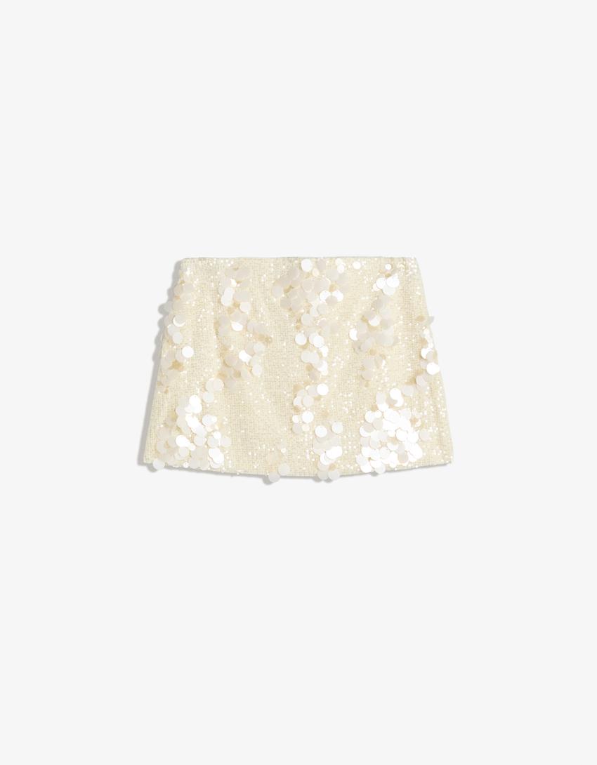 Sequinned mini skirt-Off white-4