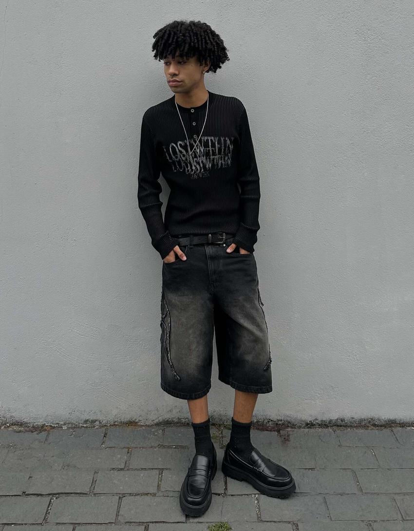 Pull col tunisien imprimé-Noir