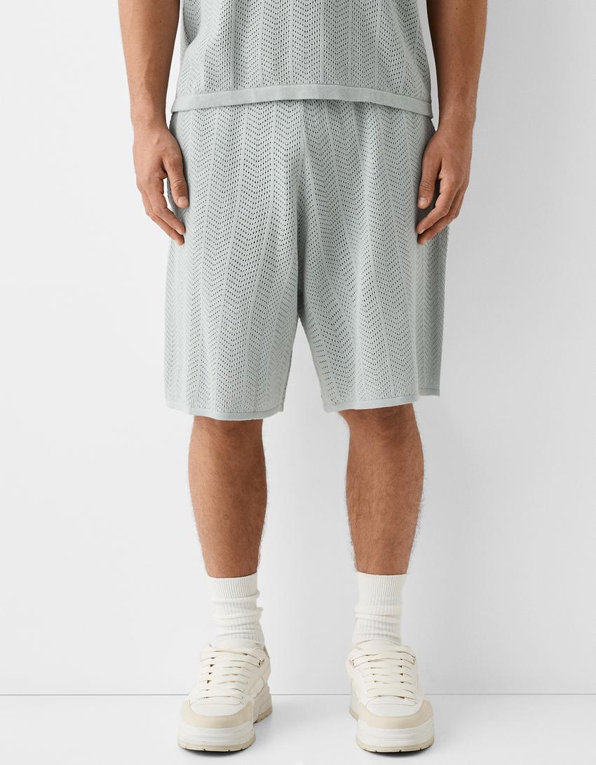 شورت برمودا مثقب بملمس بارز-فيروزي-1