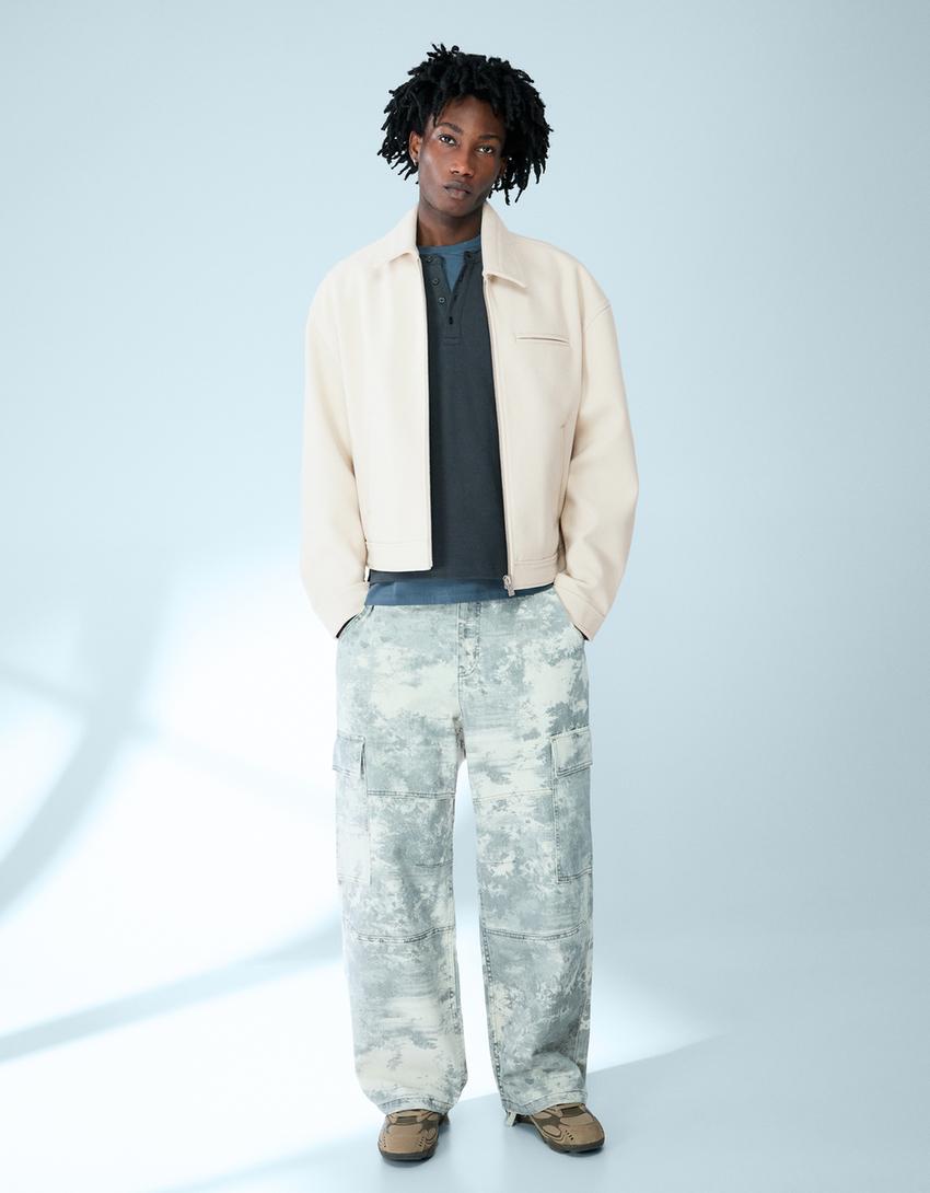 Zip-up cloth jacket-Stone