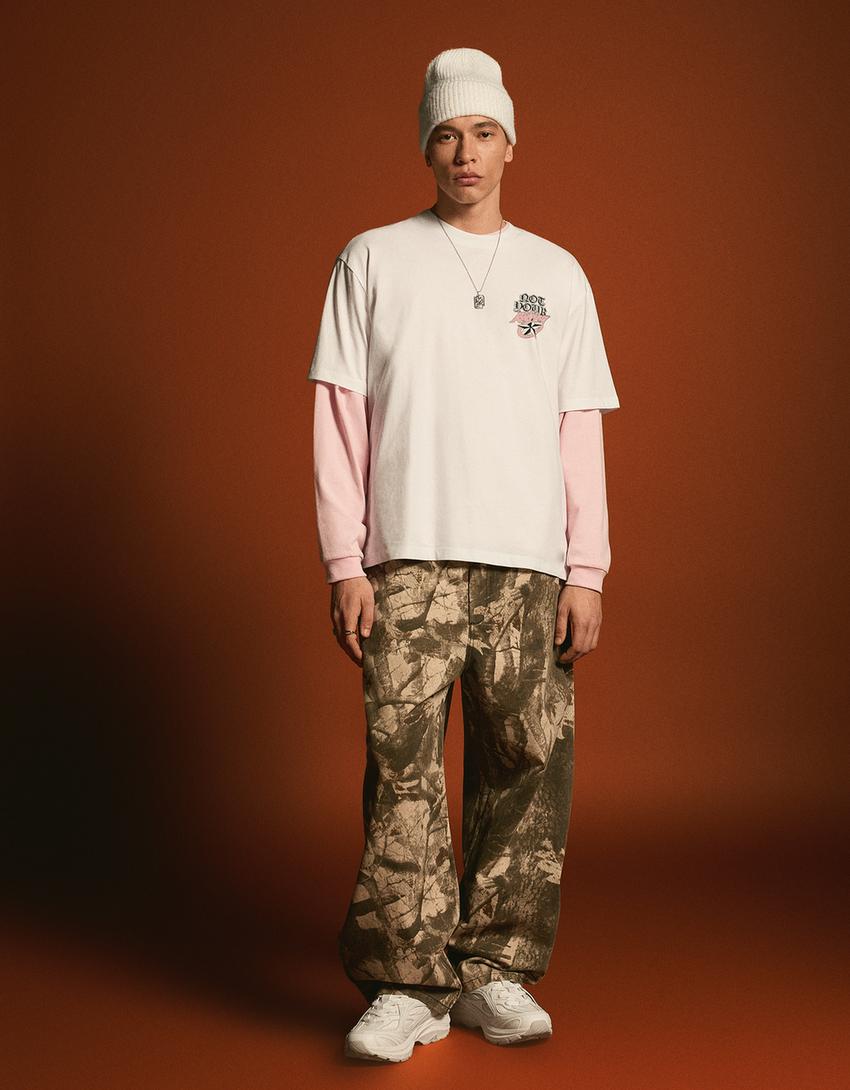 Majica kratkih rukava sa dezenom-Bela