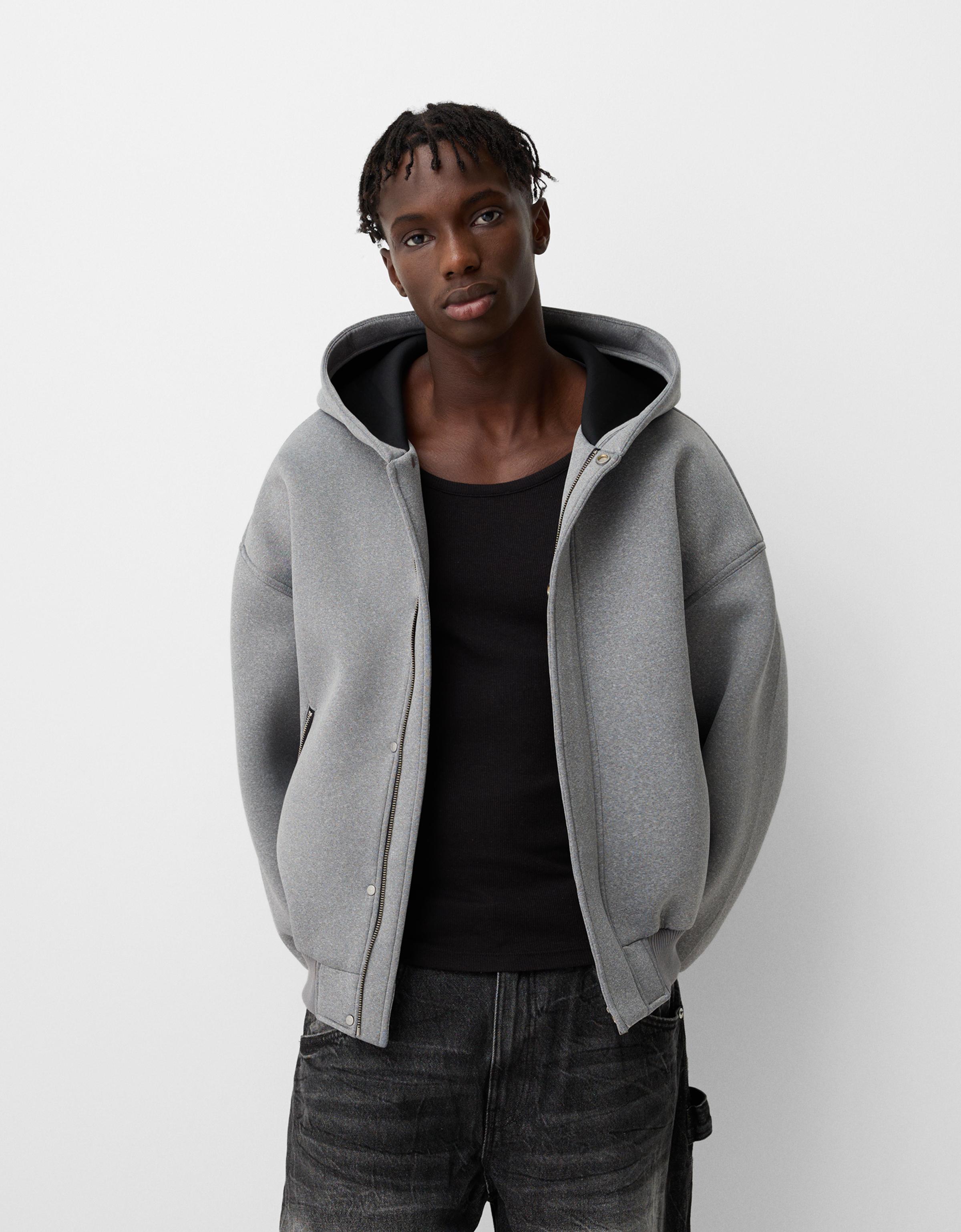 Bershka Jacke Aus Funktionsstoff Mit Kapuze Herren M Grau