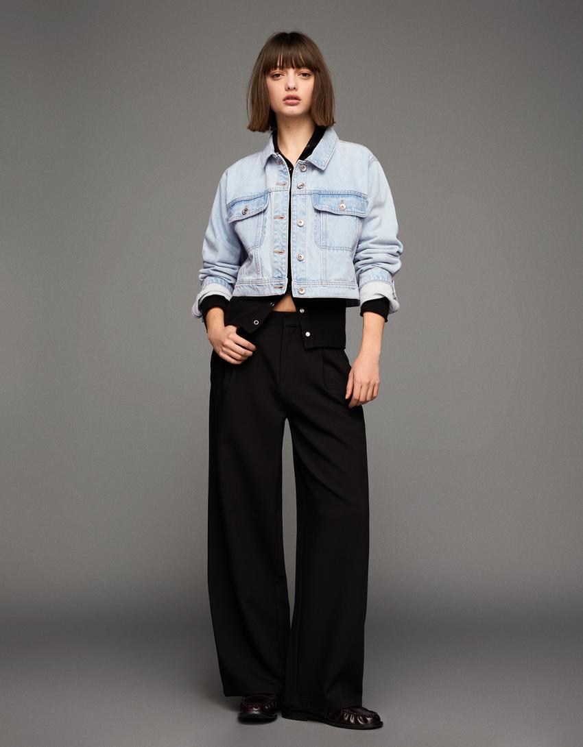 Crop denim ceket-Açık mavi