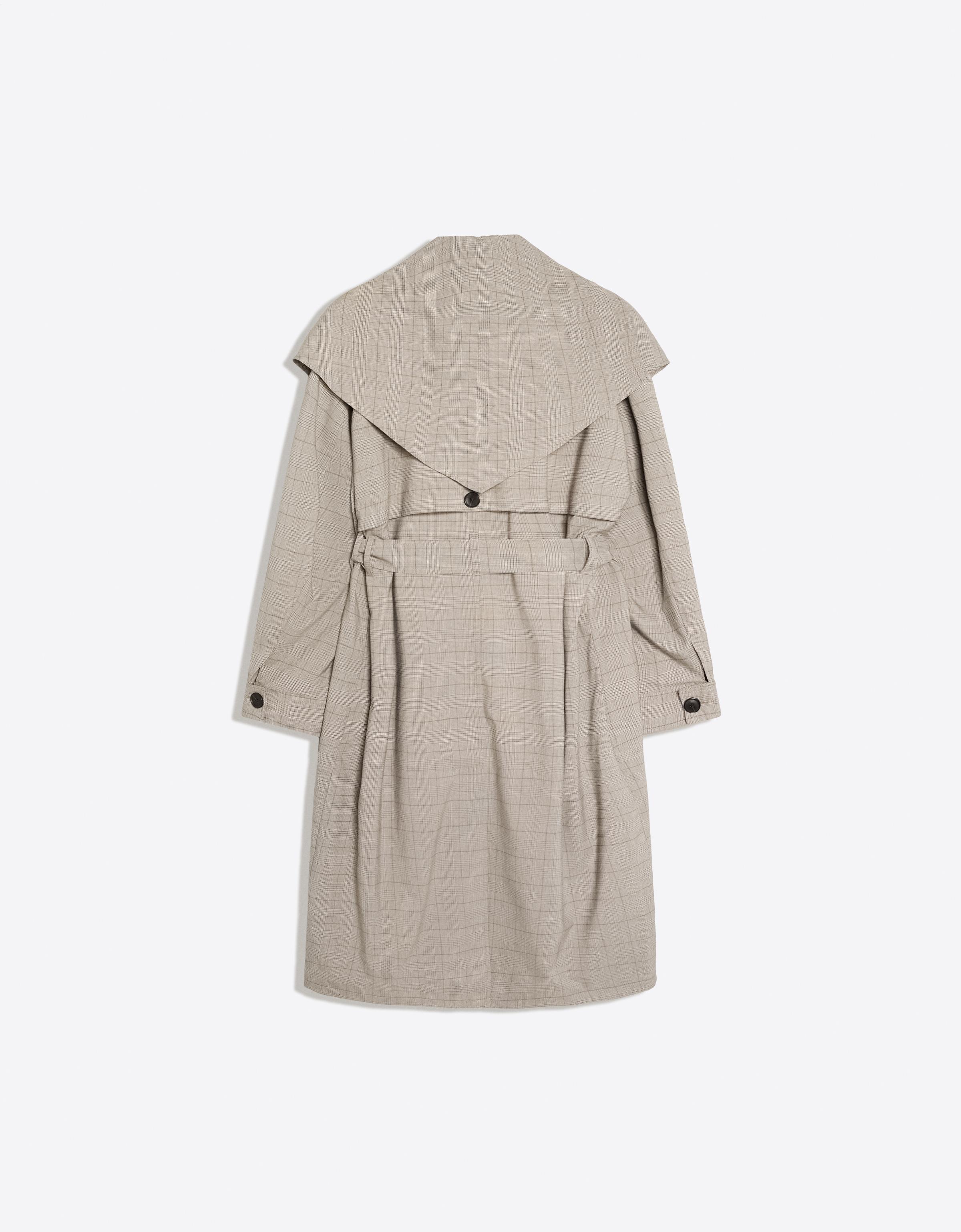 Long check scarf trench coat — Dark grey