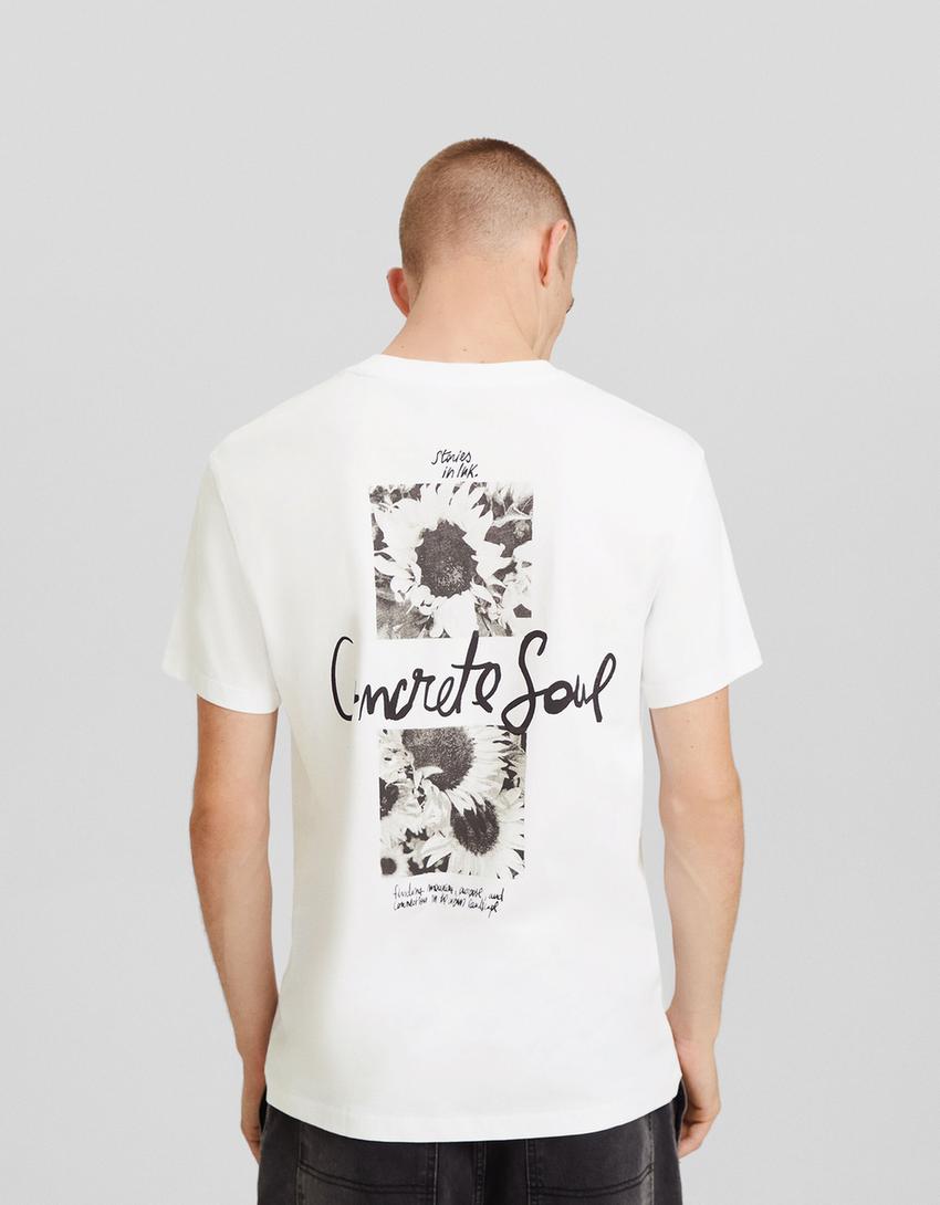 T-shirt manches courtes imprimé floral-Blanc-1