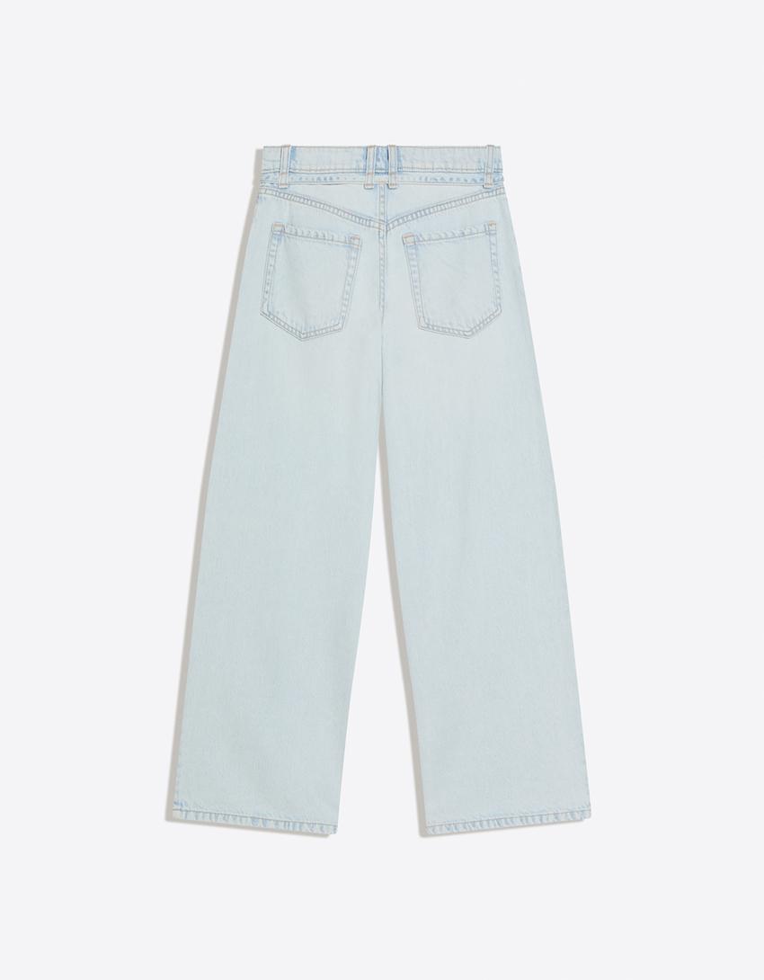 High-waist wide-leg jeans-Light blue