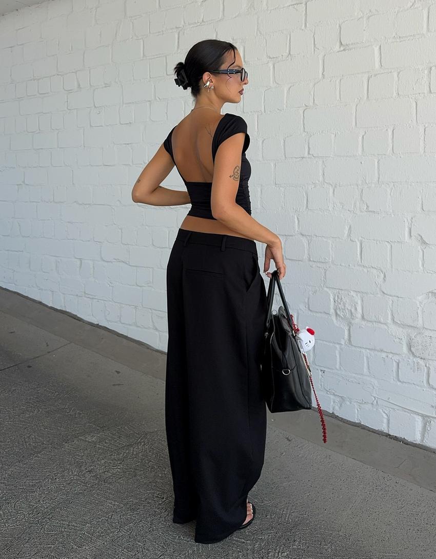Tailored fit trousers with crossover waist-Black-1