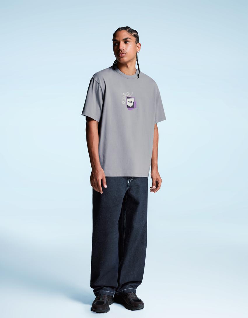 T-shirt à manches courtes imprimé-Gris